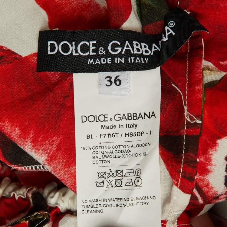 Pre Owned Dolce & Gabbana White /Red Poppy Print Cotton Blouse XS