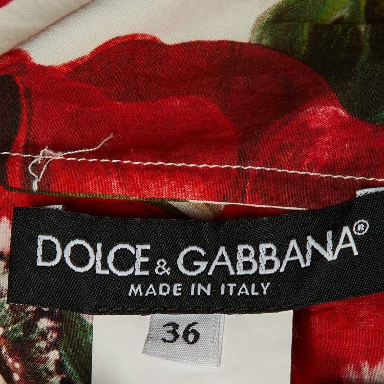 Pre Owned Dolce & Gabbana White /Red Poppy Print Cotton Blouse XS