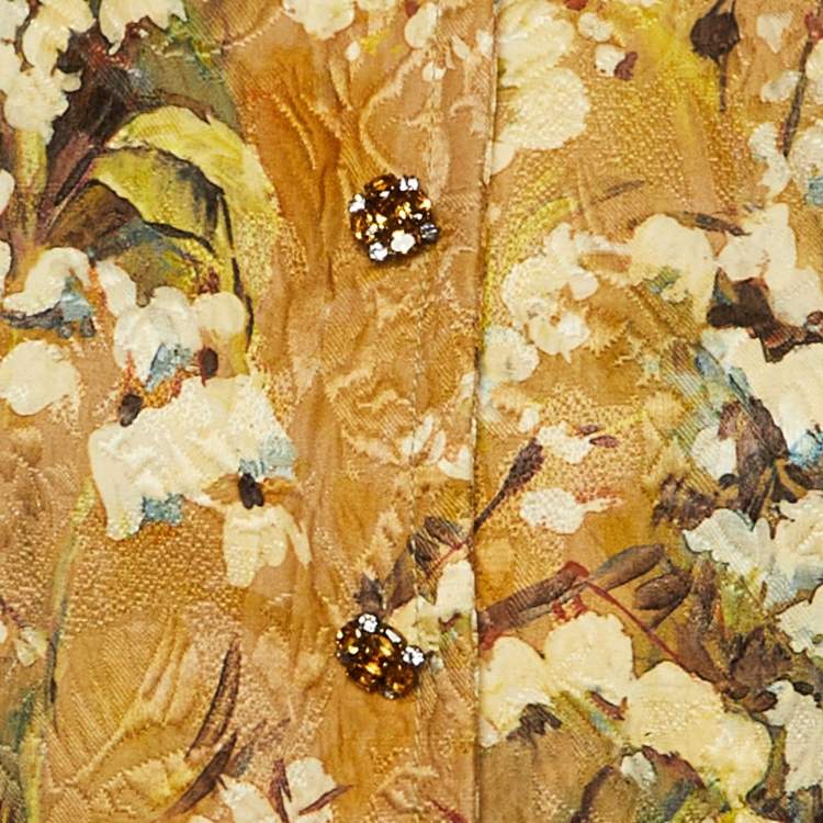 Pre Owned Dolce & Gabbana Beige Floral Patterned Wool Blend Blouse S