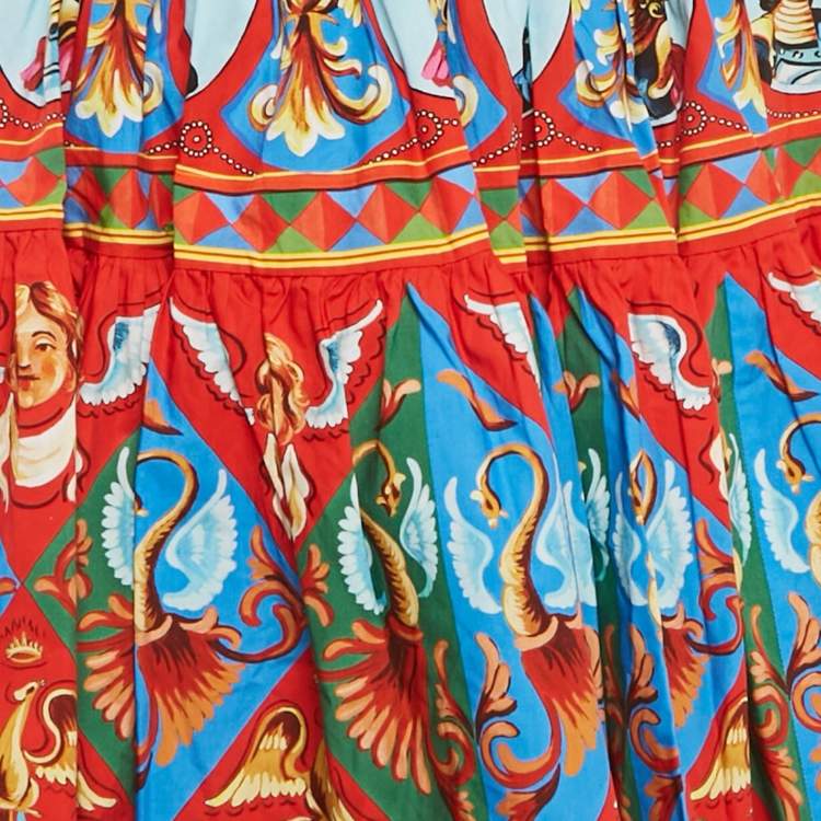 Pre Owned Dolce & Gabbana Red Carretto Print Tiered Short Skirt S