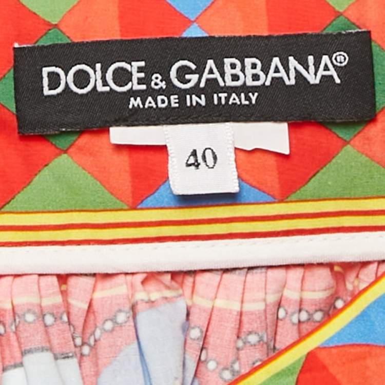 Pre Owned Dolce & Gabbana Red Carretto Print Tiered Short Skirt S