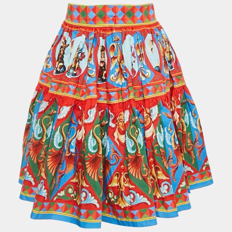 Pre Owned Dolce & Gabbana Red Carretto Print Tiered Short Skirt S