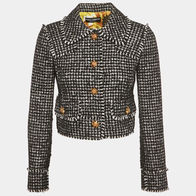 Pre Owned Dolce & Gabbana Black/White Tweed Bejeweled Blazer S