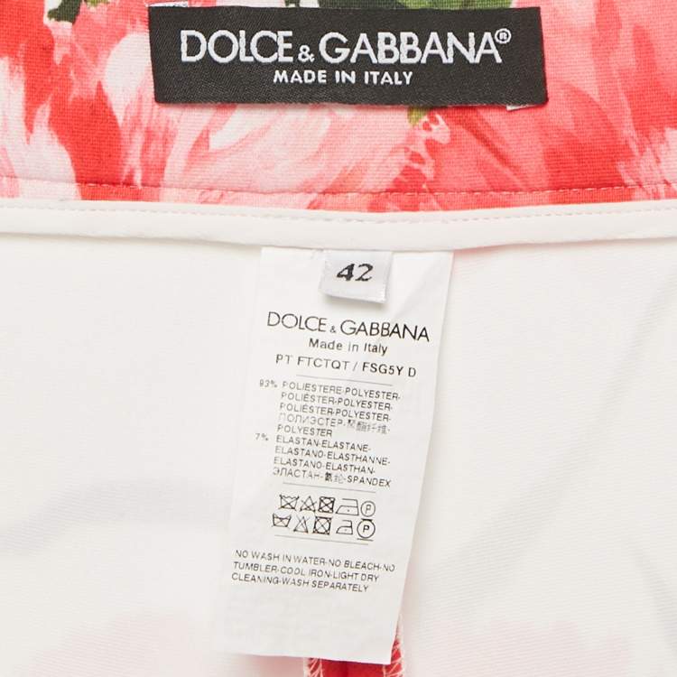Pre Owned Dolce & Gabbana White/Pink Floral Print Jersey Flared Trousers M
