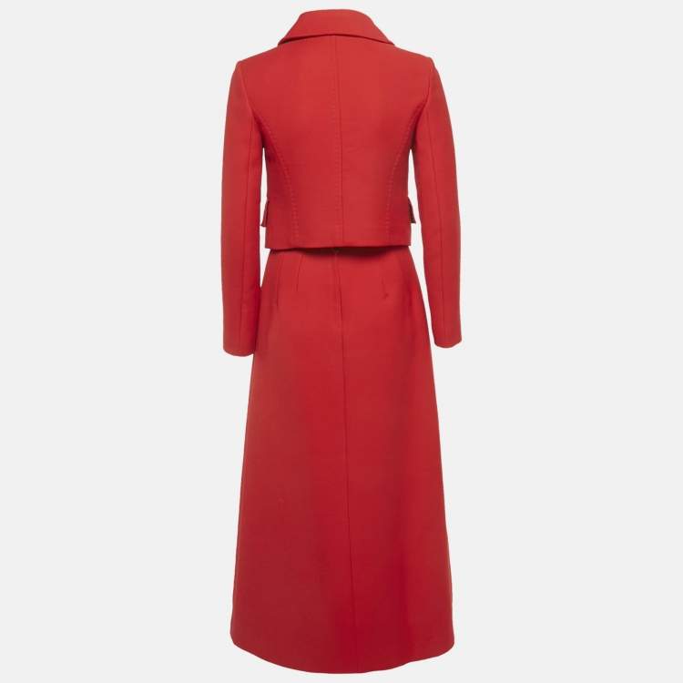 Pre Owned Dolce & Gabbana Red Wool Jacket & Skirt Set S