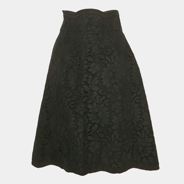 Pre Owned Dolce & Gabbana Black Lace Midi Skirt M
