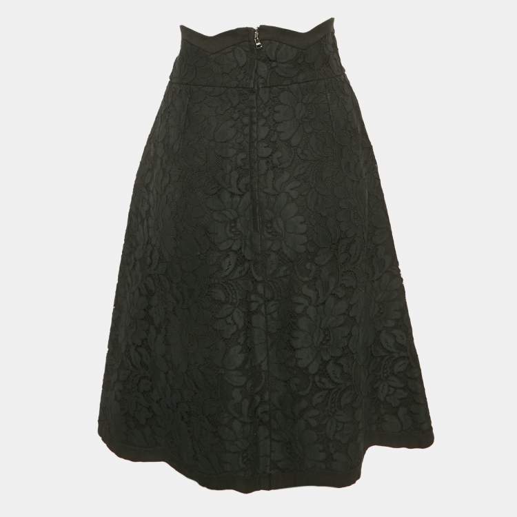 Pre Owned Dolce & Gabbana Black Lace Midi Skirt M