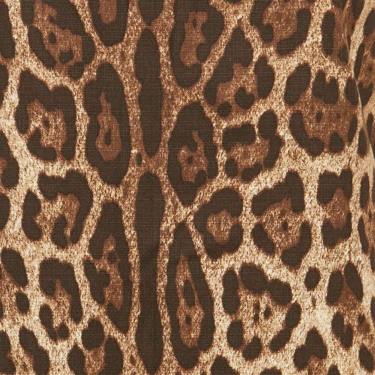 Pre Owned Dolce & Gabbana Brown Leopard Printed Cotton Charmeuse Shift Dress S