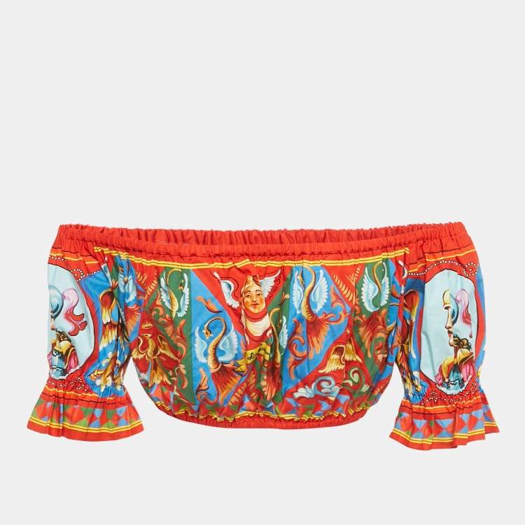 مملوكة مسبقًا Dolce & Gabbana Red/Blue Carretto Print Crop Top S