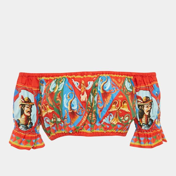 مملوكة مسبقًا Dolce & Gabbana Red/Blue Carretto Print Crop Top S