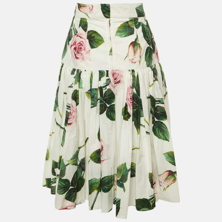 Pre Owned Dolce & Gabbana White Floral Print Cotton Short Skirts M