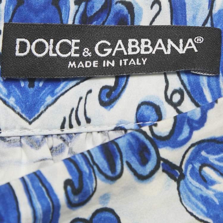 Pre Owned Dolce & Gabbana Blue/White Majolica Print Pleated Maxi Skirt S