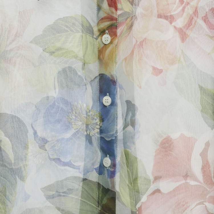 Pre Owned Dolce & Gabbana Light Green Floral Printed Silk Shirt S