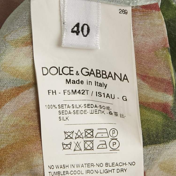 Pre Owned Dolce & Gabbana Light Green Floral Printed Silk Shirt S