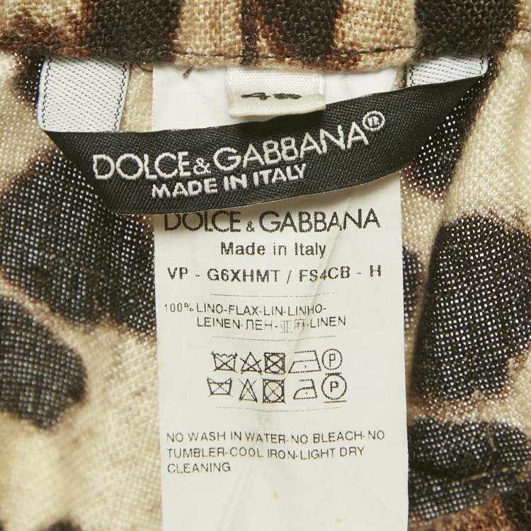 Pre Owned Dolce & Gabbana Brown Animal Printed Linen Pants L