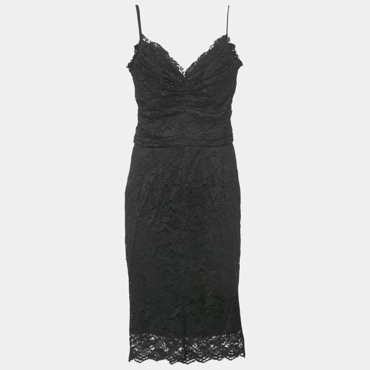 مملوكة مسبقًا Dolce & Gabbana Black Lace Sleeveless Midi Dress L
