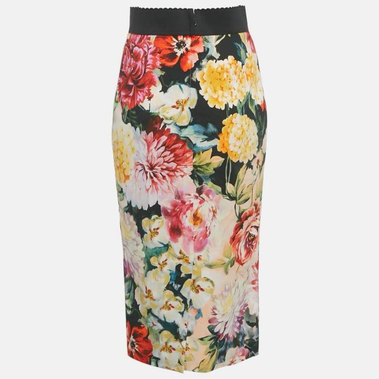 Pre Owned Dolce & Gabbana Multicolor Floral Print Crepe Pencil Skirt M