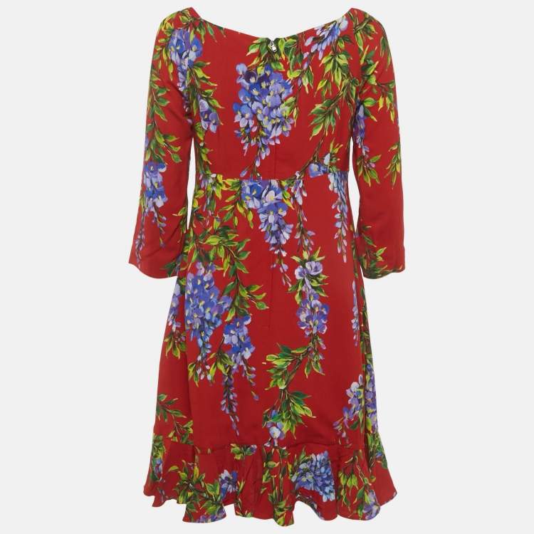 Pre Owned Dolce & Gabbana Red Floral Print Crepe Mini Dress M