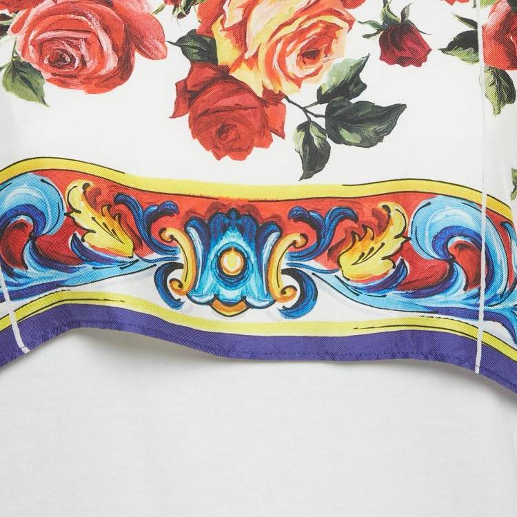 Pre Owned Dolce & Gabbana White Floral Print Silk and Jersey Top S