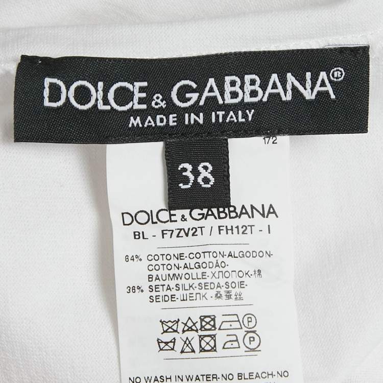 Pre Owned Dolce & Gabbana White Floral Print Silk and Jersey Top S
