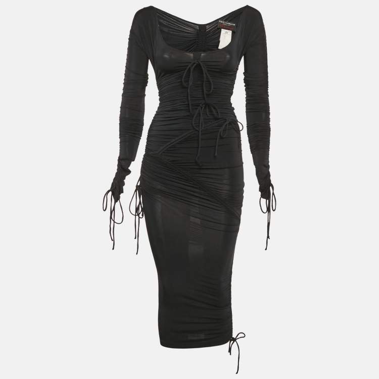 مملوكة مسبقًا Dolce & Gabbana Vintage Black Jersey Ruche Tie-Up Midi Dress S