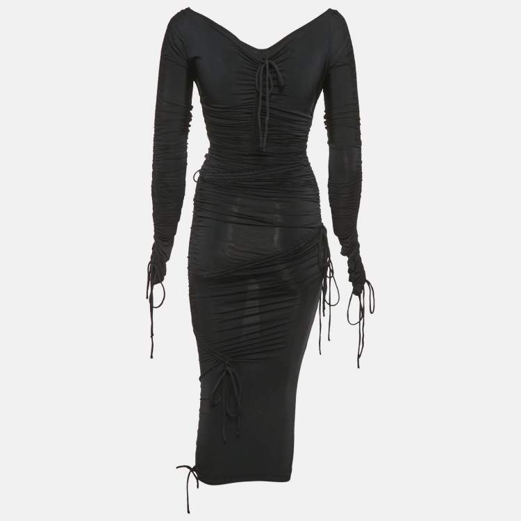 مملوكة مسبقًا Dolce & Gabbana Vintage Black Jersey Ruche Tie-Up Midi Dress S