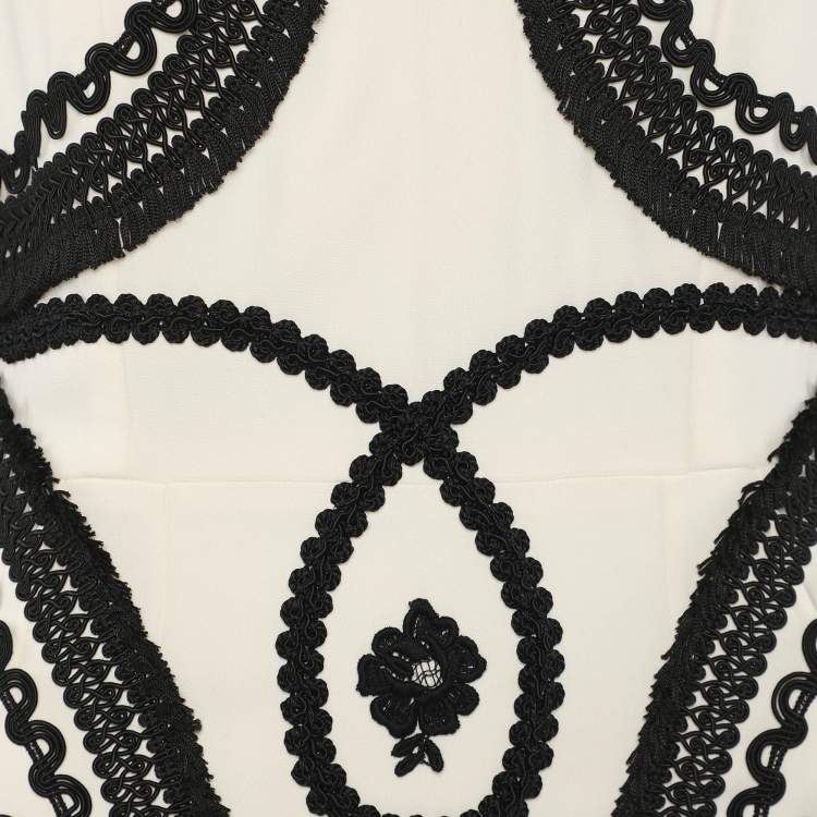 Pre Owned Dolce & Gabbana Cream/Black Crepe Embroidered Mini Dress M