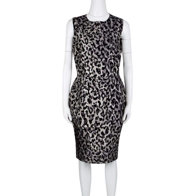 Pre Owned Dolce & Gabbana Monchrome Flock Animal Print Layered Sleeveless Dress L