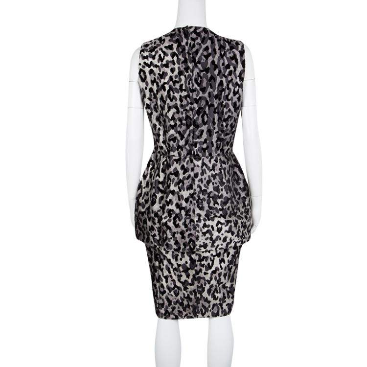 Pre Owned Dolce & Gabbana Monchrome Flock Animal Print Layered Sleeveless Dress L