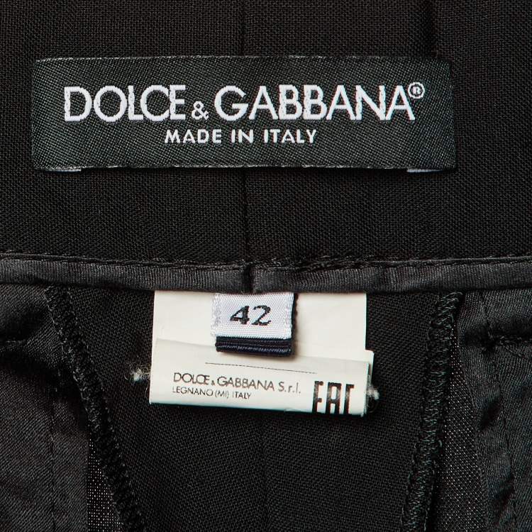 Pre Owned Dolce & Gabbana Black D&G Logo Plaque Wool Trousers M 