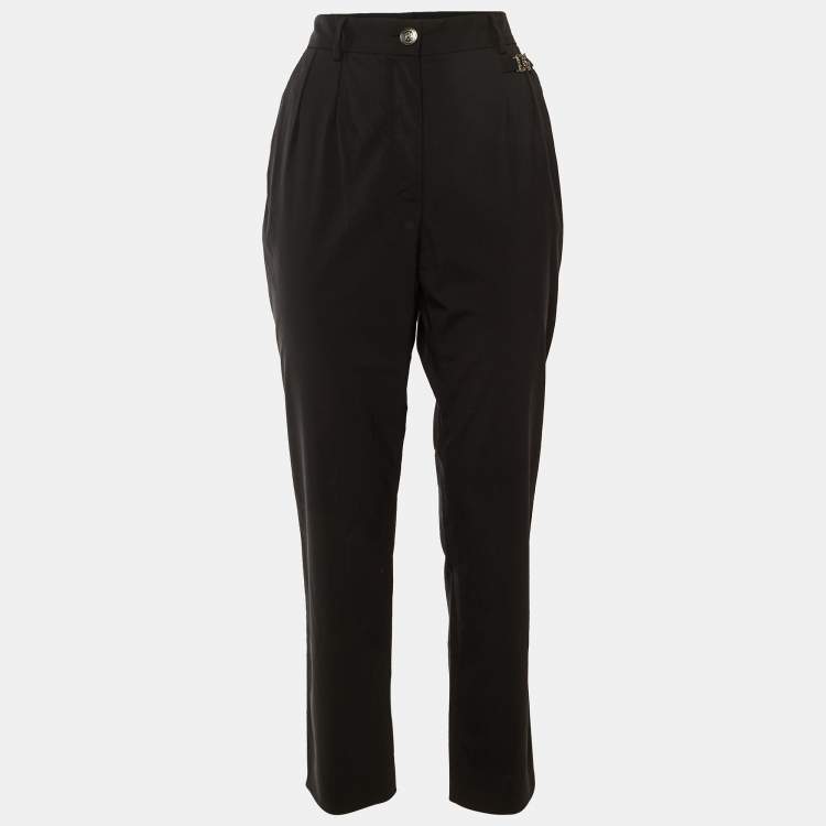 Pre Owned Dolce & Gabbana Black D&G Logo Plaque Wool Trousers M 