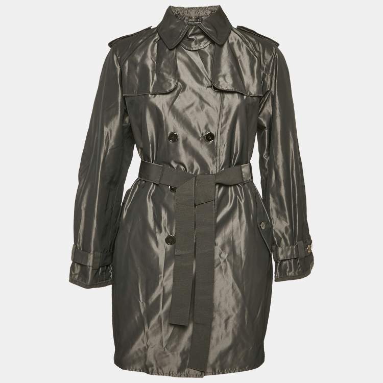 مملوكة مسبقًا Dolce & Gabbana Black Metallic Polyester Double Breasted Belted Coat S