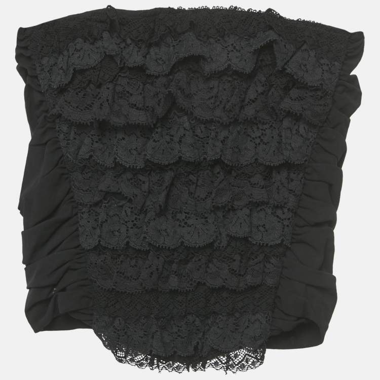 Pre Owned Dolce & Gabbana Black Cotton Lace Ruffle Tube Top S