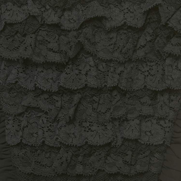 Pre Owned Dolce & Gabbana Black Cotton Lace Ruffle Tube Top S