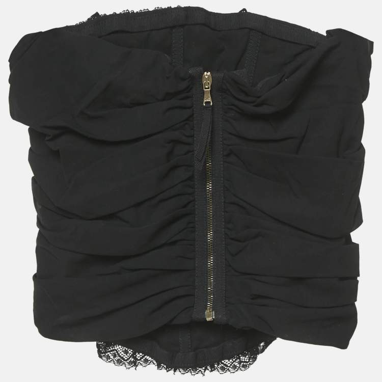 Pre Owned Dolce & Gabbana Black Cotton Lace Ruffle Tube Top S