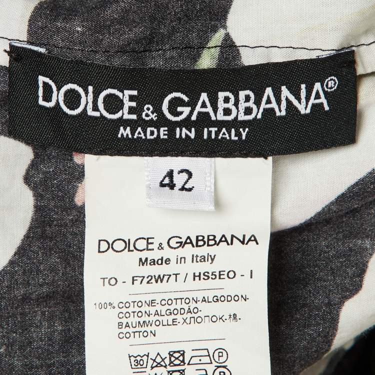 Pre Owned Dolce & Gabbana Black Poplin Print Cotton Ruffle Detail Top M