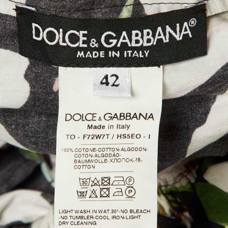 Pre Owned Dolce & Gabbana Black Poplin Print Cotton Ruffle Detail Top M