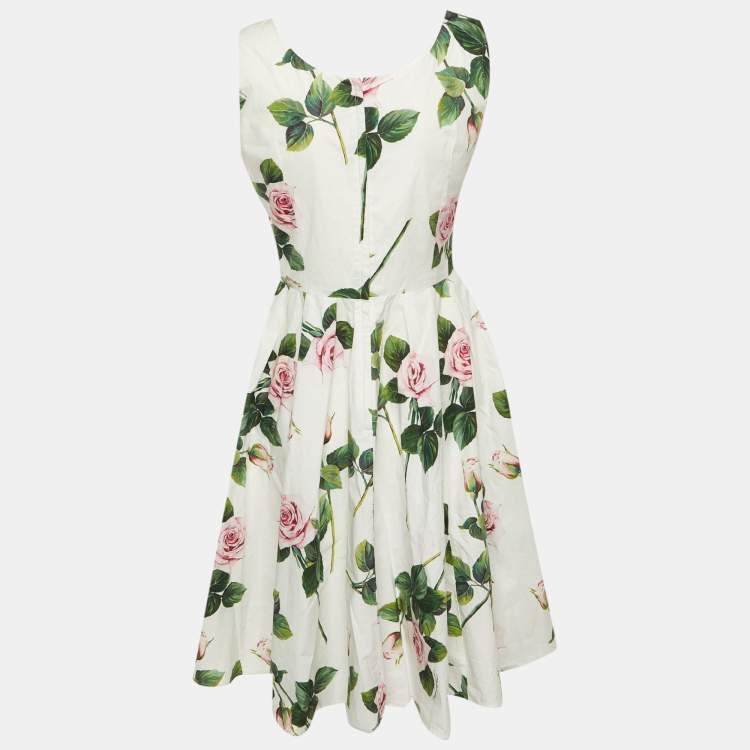 مملوكة مسبقًا Dolce & Gabbana White Floral Print Cotton Short Dress M