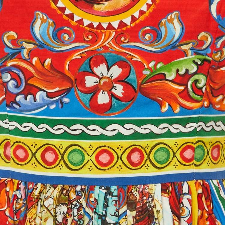 Pre Owned فستان قصير قطني مطبوع كارريتو سيسيليانو متعدد الألوان من دولتشي أند غابانا مقاس متوسط 