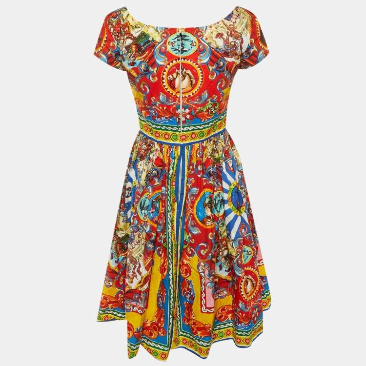 Pre Owned فستان قصير قطني مطبوع كارريتو سيسيليانو متعدد الألوان من دولتشي أند غابانا مقاس متوسط 