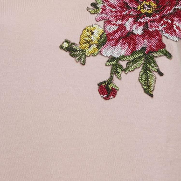 Pre Owned Dolce & Gabbana Pink Floral Embroidered Jersey Tank Top S