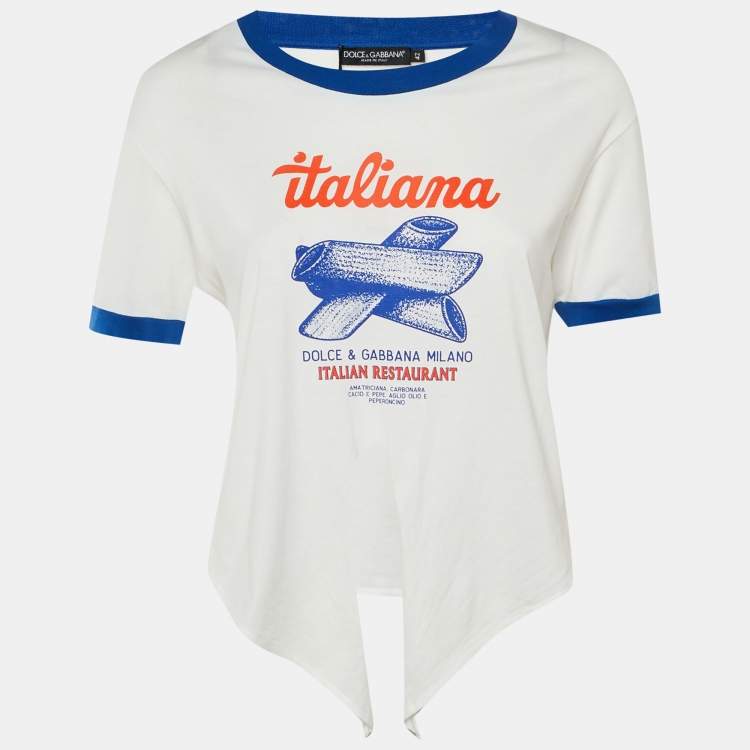 مملوكة مسبقًا Dolce & Gabbana White Printed Cotton Tie Detail T-Shirt M