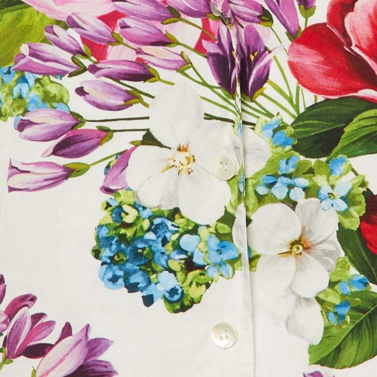 Pre Owned Dolce & Gabbana White Floral Print Cotton Sleeveless Top M