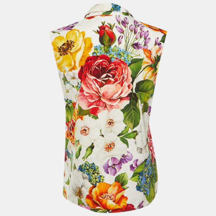 Pre Owned Dolce & Gabbana White Floral Print Cotton Sleeveless Top M