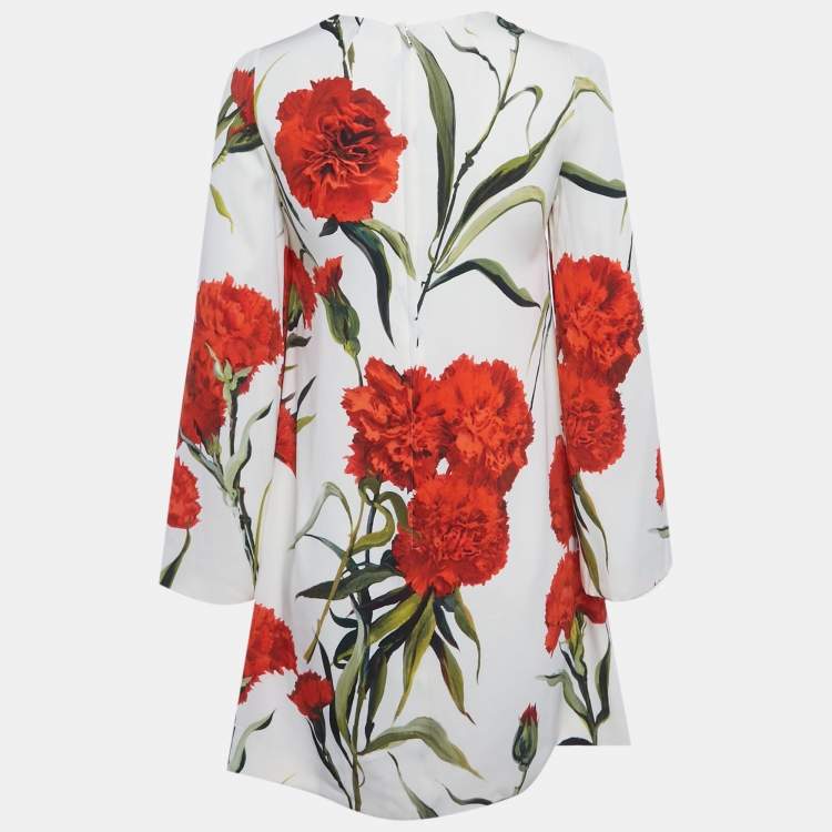 Pre Owned Dolce & Gabbana White Flowers Print Silk Mini Dress S