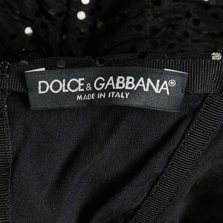 Pre Owned Dolce & Gabbana Black Sequin Embellished Tulle Ruched Strapless Mini Dress M