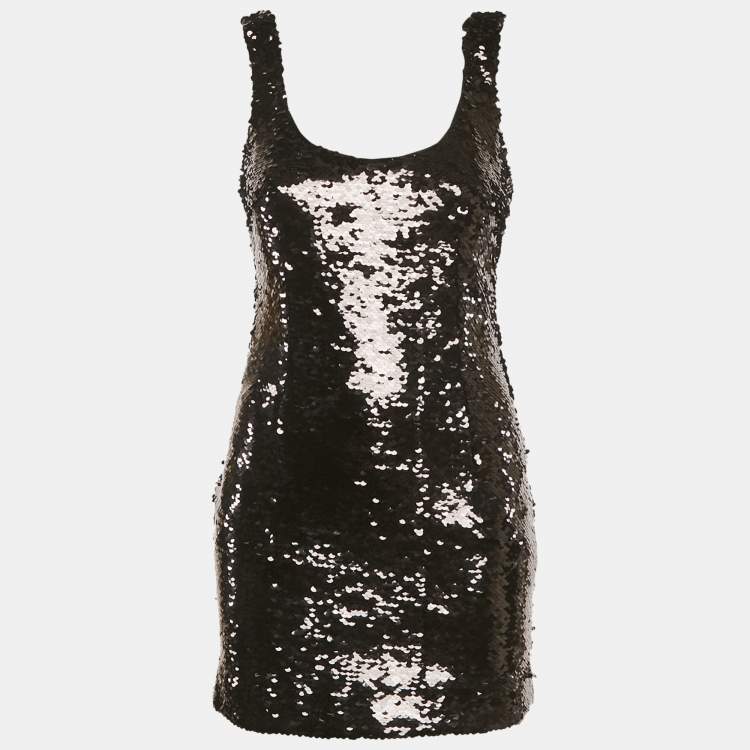 Pre Owned D&G Black Sequin Embellished Tulle Sheath Dress S