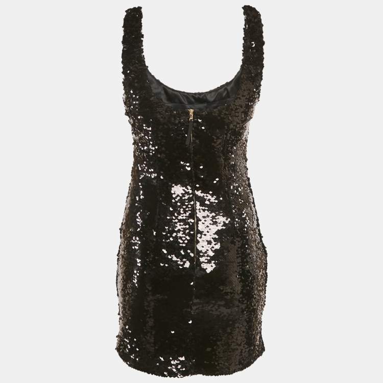Pre Owned D&G Black Sequin Embellished Tulle Sheath Dress S