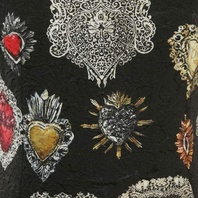 Pre Owned Dolce & Gabbana Black Crest printed Cotton Jacquard Mini Dress M