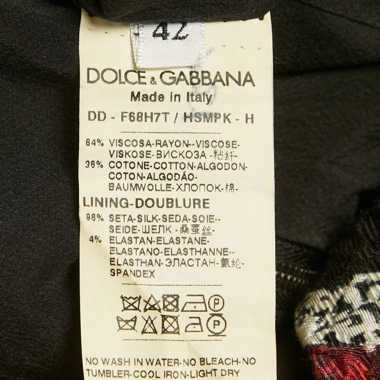 Pre Owned Dolce & Gabbana Black Crest printed Cotton Jacquard Mini Dress M